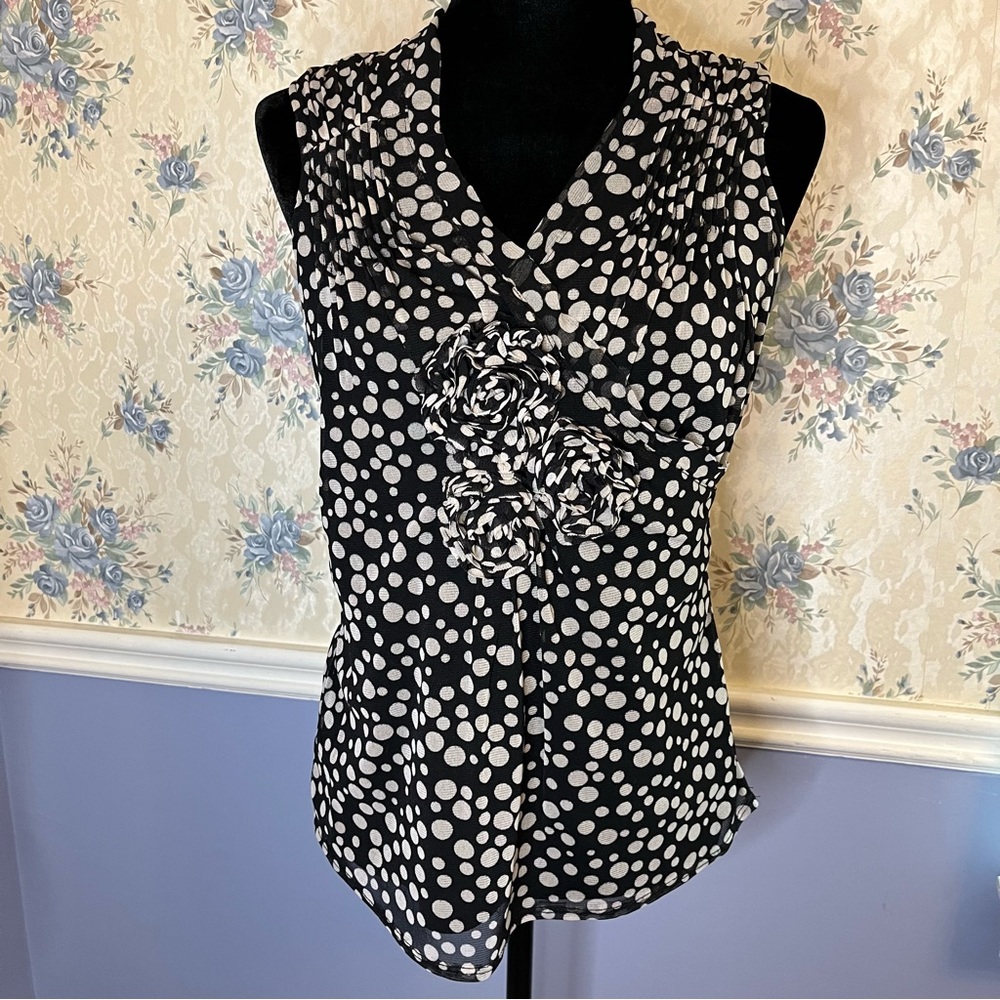 INC polka dot Layered Mesh Sleeveless Blouse, Size S